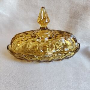 Vintage Anchor Hocking ‘Fairfield’ Golden Honey Amber Glass Covered Butter Dish